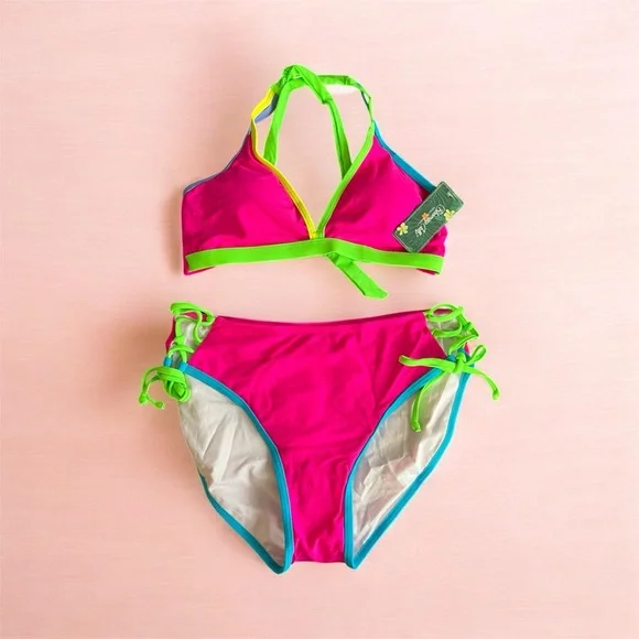 Blooming Jelly Women's Bikini Set Two Piece Swimsuit Triangle 90’s Neon Pink NWT - Picture 6 of 6